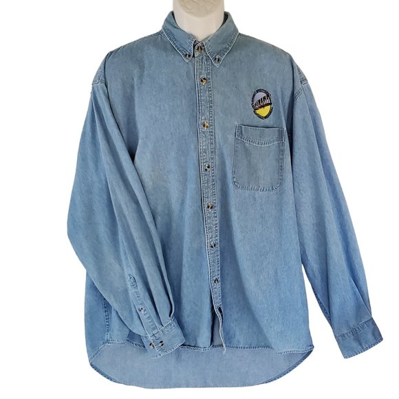 Wright Brothers Chambray Shirt Men's 2XL Long Sleeve Button Front Embroidered - Picture 1 of 11